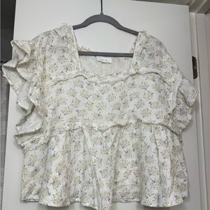 Delicate Floral Ruffle Blouse